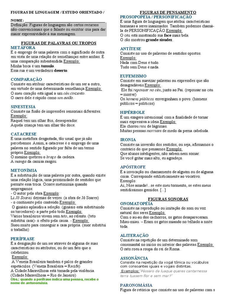Figuras de Linguagem Explicadas | PDF | Metáfora | Assunto (gramática)