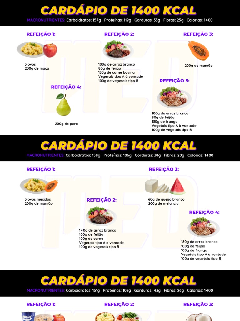 1400kcal - Uso Diário | PDF | Fibra alimentar | Dieta e Nutrição