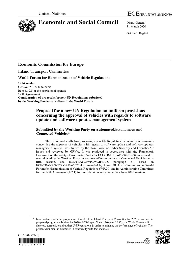 UN Regulation on Vehicle Software Updates | PDF | Technology & Engineering