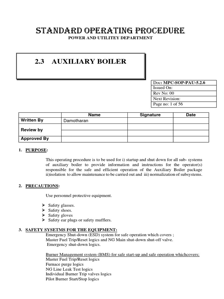 Boiler Startup Procedure PDF PDF Boiler Valve