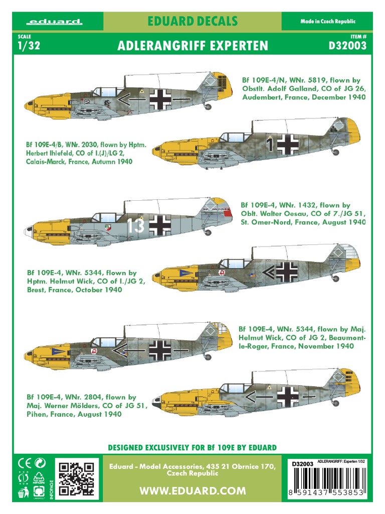 EDDD32003) - Eduard Decal 1:32 - ADLERANGRIFF: Experten (Edu