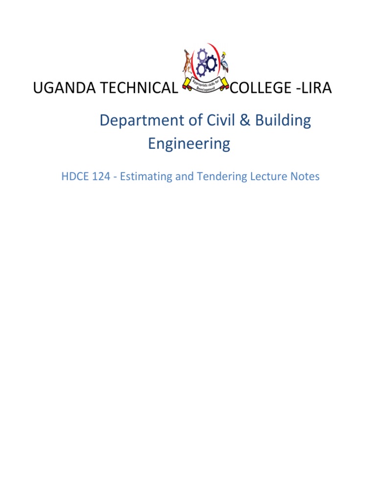 Uganda Technical College Lira Estimating and Tendering Lecture Notes ...