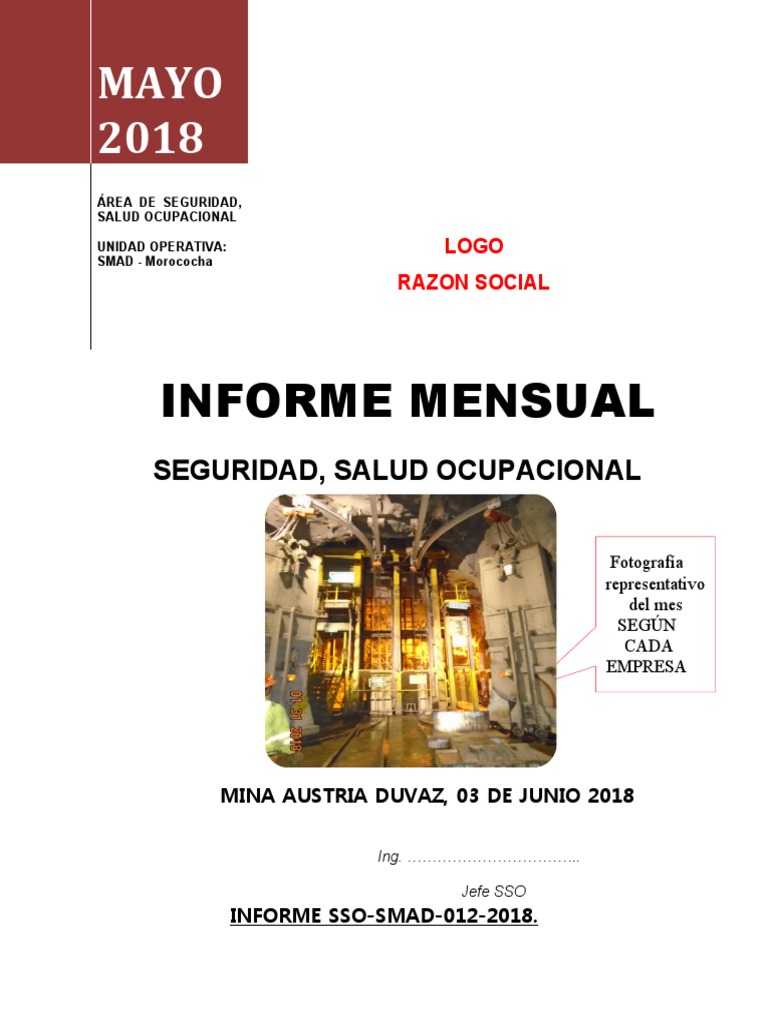 FORMATO Informe Mensual SSO 2018 | PDF | Seguridad y salud ocupacional ...