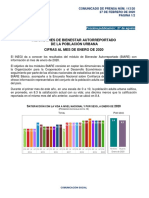 INEGI (2020, Febrero) - Indicadores de Bienestar Autorreportado de La Poblaciín Urbana. Cifras Al Mes de Enero de 2020.