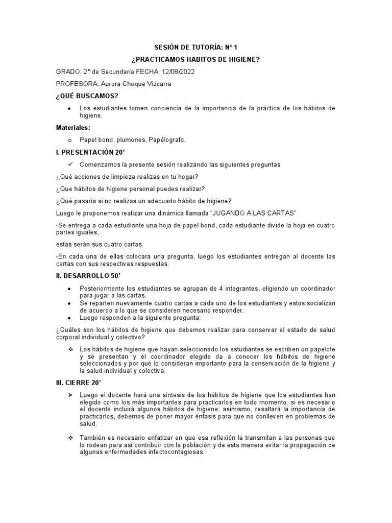 Sesión de Tutoría #1 | PDF | Crecimiento personal y profesional