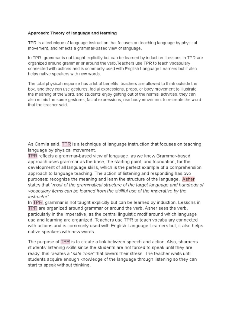 Approach: Theory of Language and Learning | PDF | Communication ...
