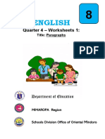 English 8 q4 Ws 1.7 Compose Effective Paragraphs - Paragraph