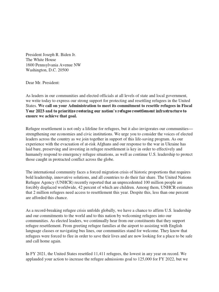 Mayor Sign On Letter Refugee Resettlement Program | PDF | Refugee ...