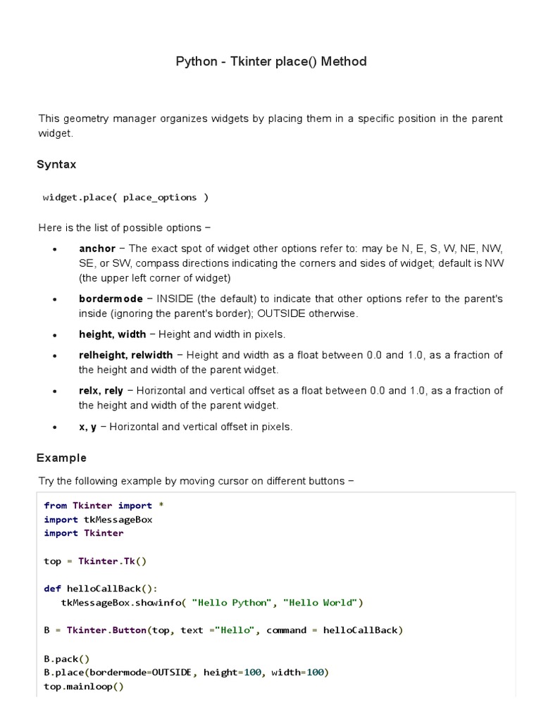 Python - Tkinter Place Method | PDF