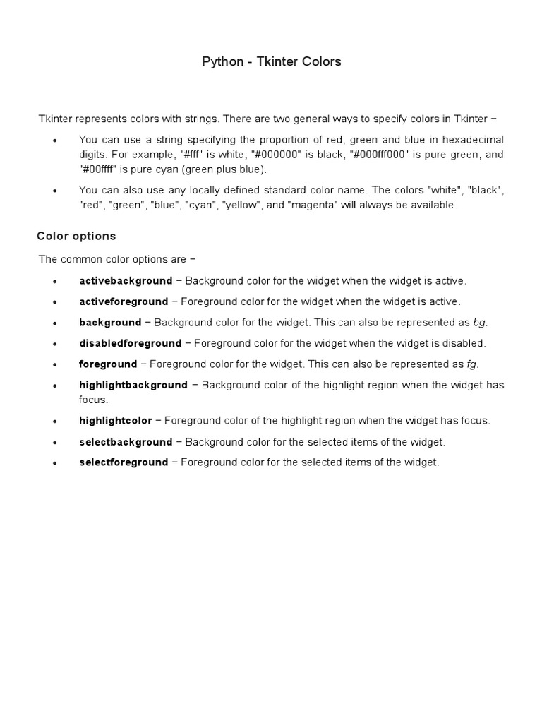 Python - Tkinter Colors | PDF