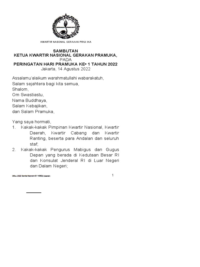 Sambutan Hari Pramuka Ke 61 | PDF