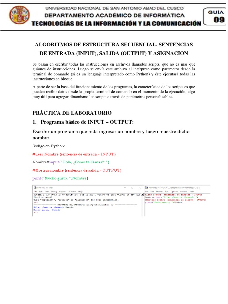 Algoritmos de estructura secuencial: Entrada, salida y asignación de ...