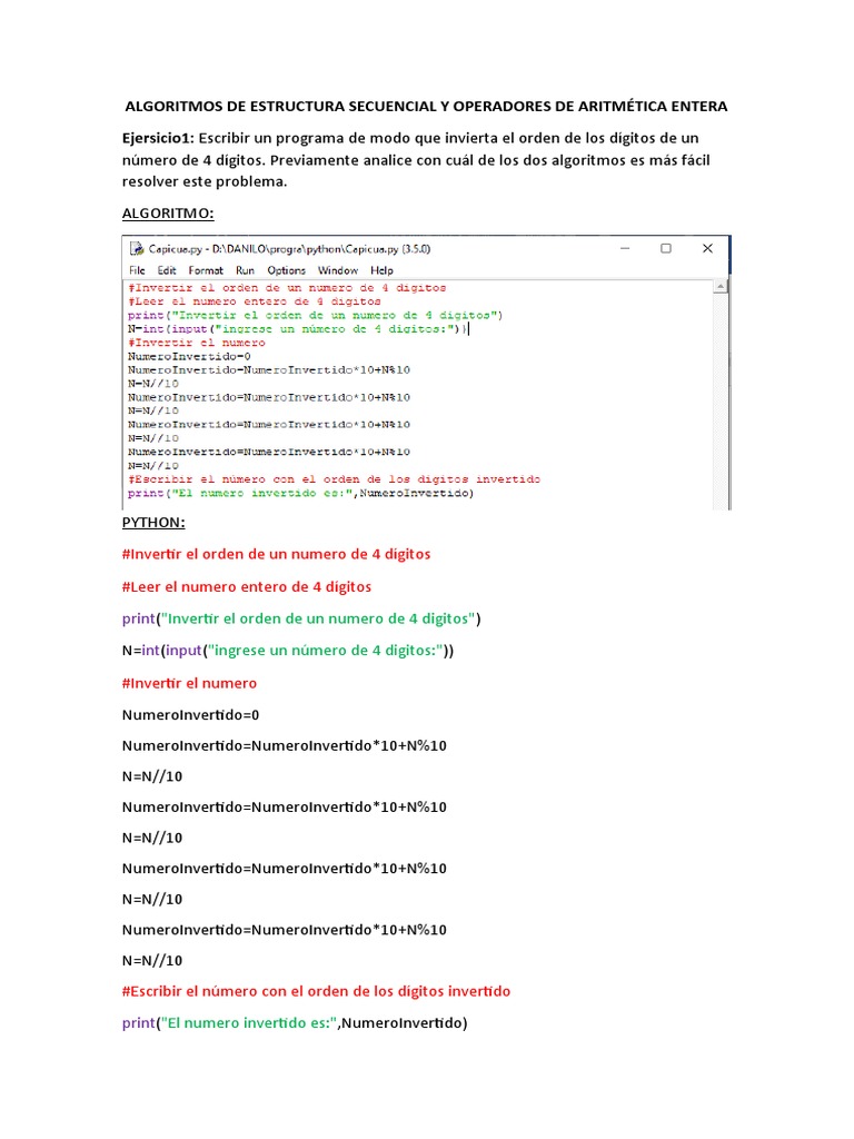 Algoritmos de Estructura Secuencial y Operadores de Aritmética Entera ...
