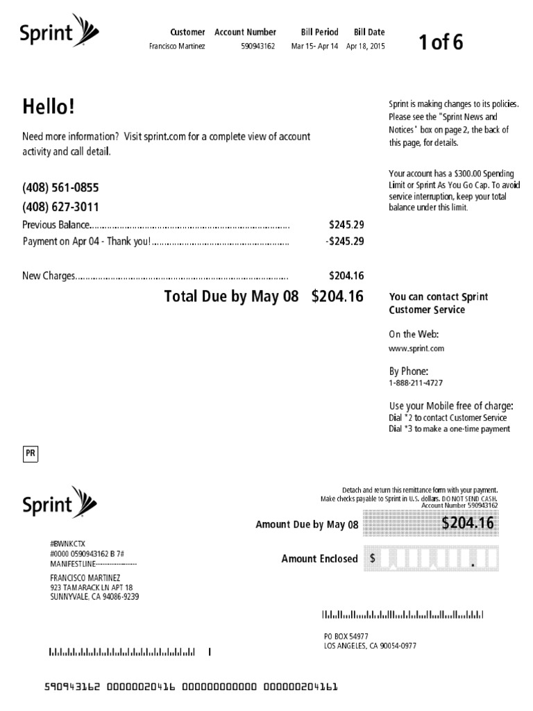 Sprint Bill Payment Details for Customers | PDF | Fee | Roaming