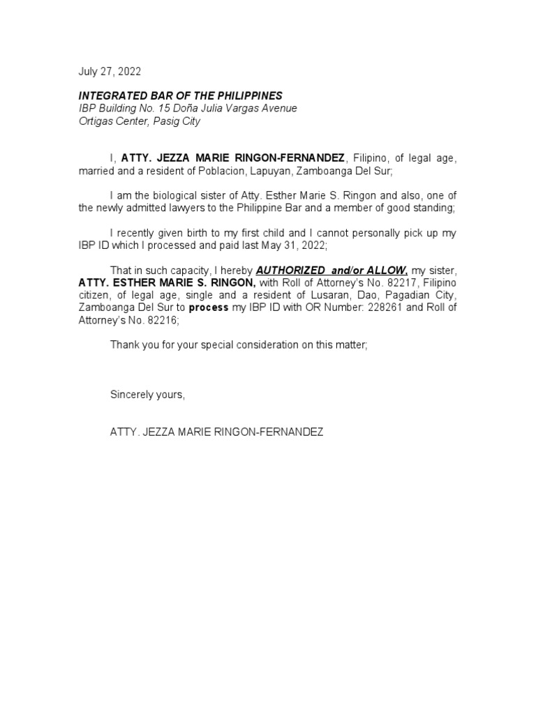 Authorization for IBP ID Pickup | PDF | Law