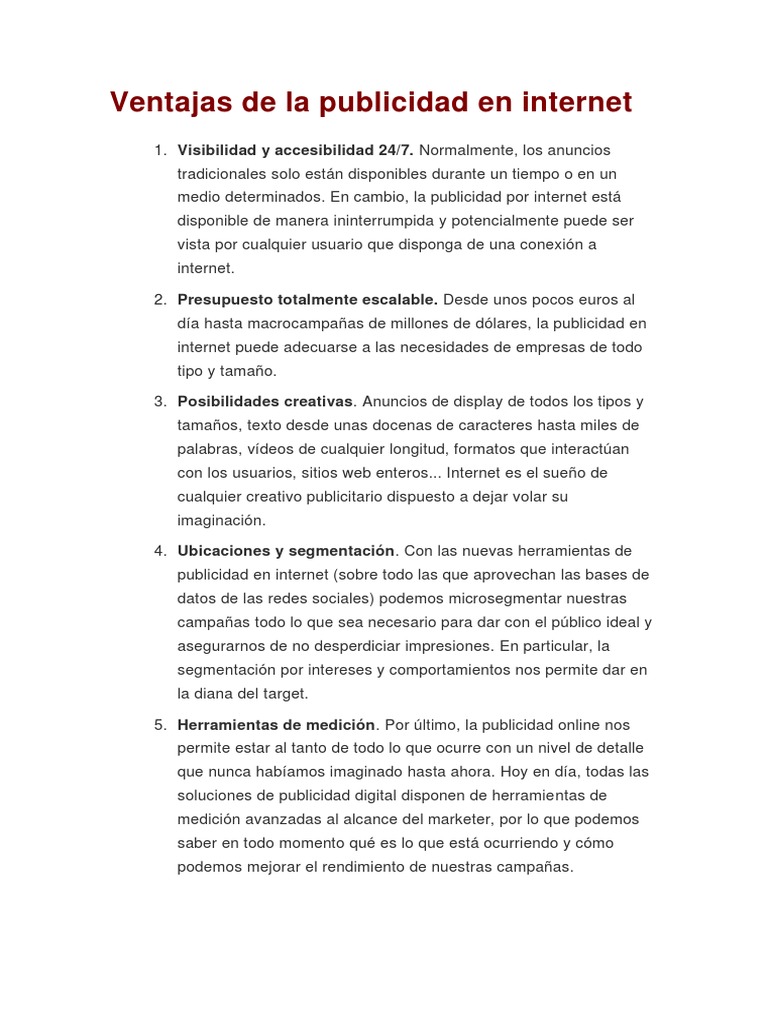 Ventajas de La Publicidad en Internet | PDF | Publicidad online ...