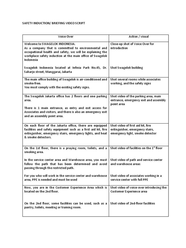 Safety Briefing Video Script PDF Emergency Evacuation Emergency
