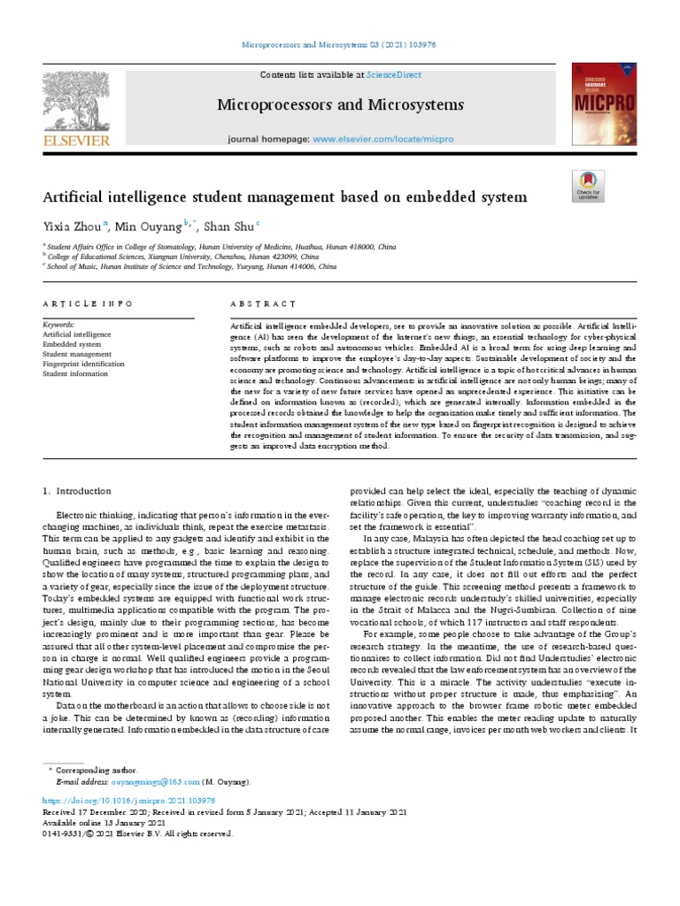 Artificial Intelligence Student Management Based On Embedded System ...