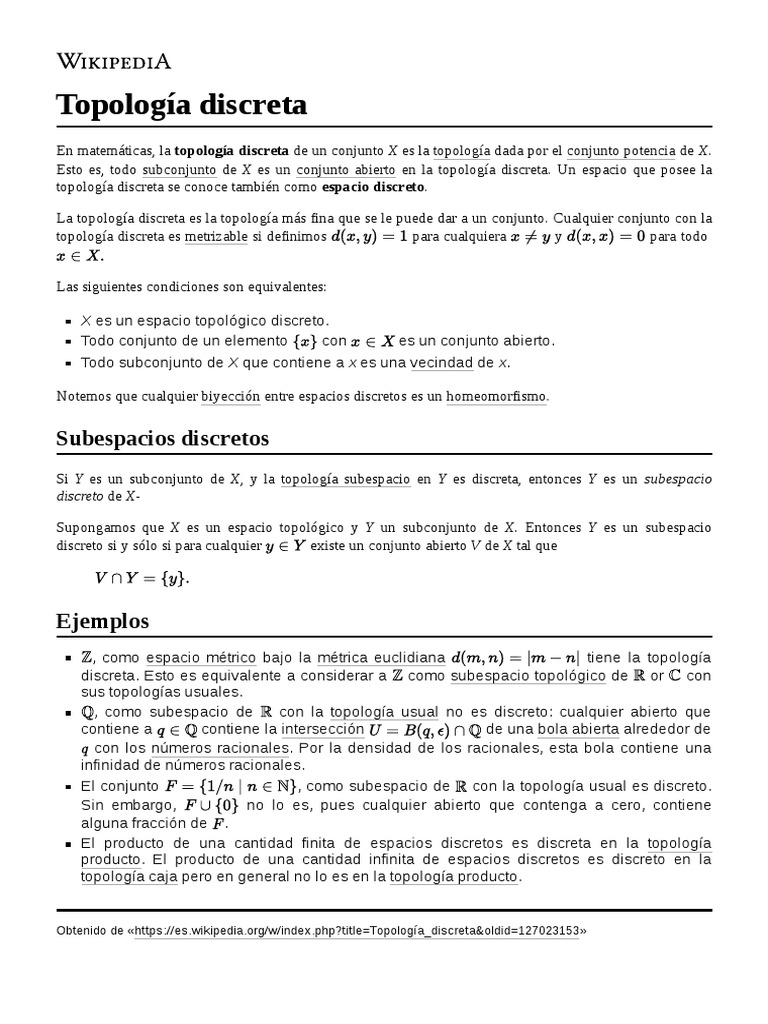 Topología Discreta PDF Topología Espacio métrico
