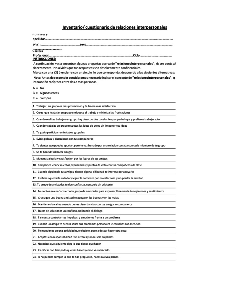 Cuestionario de Relaciones Interpersonales | PDF