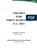 Grades FOR First Semester S.Y. 2021: Mrs. Mercedes L. Mallari Maed