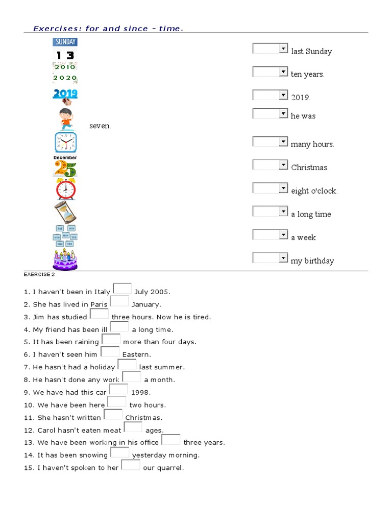 Exercises on Since and For Usage | PDF
