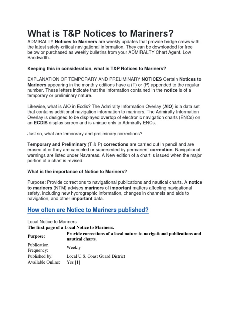 Notice to Mariners PDF Navigation