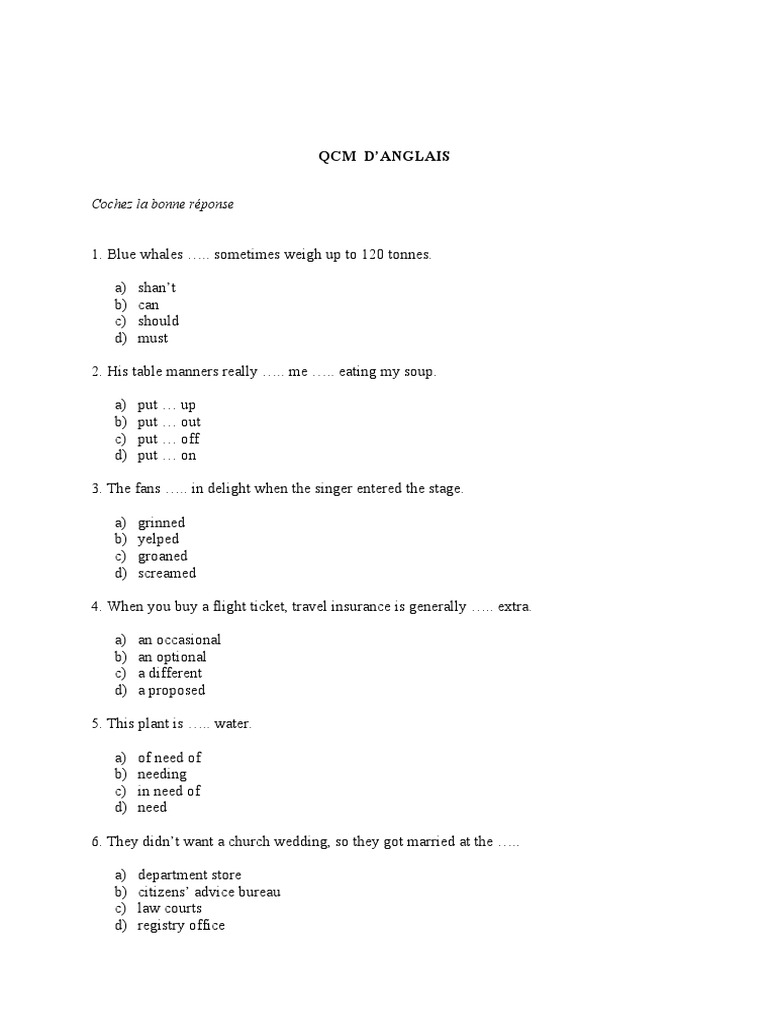 English QCM: Answer Key Included | PDF | Art