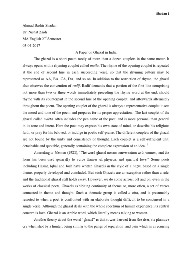 Understanding the Ghazal Form | PDF | Poetry | Urdu