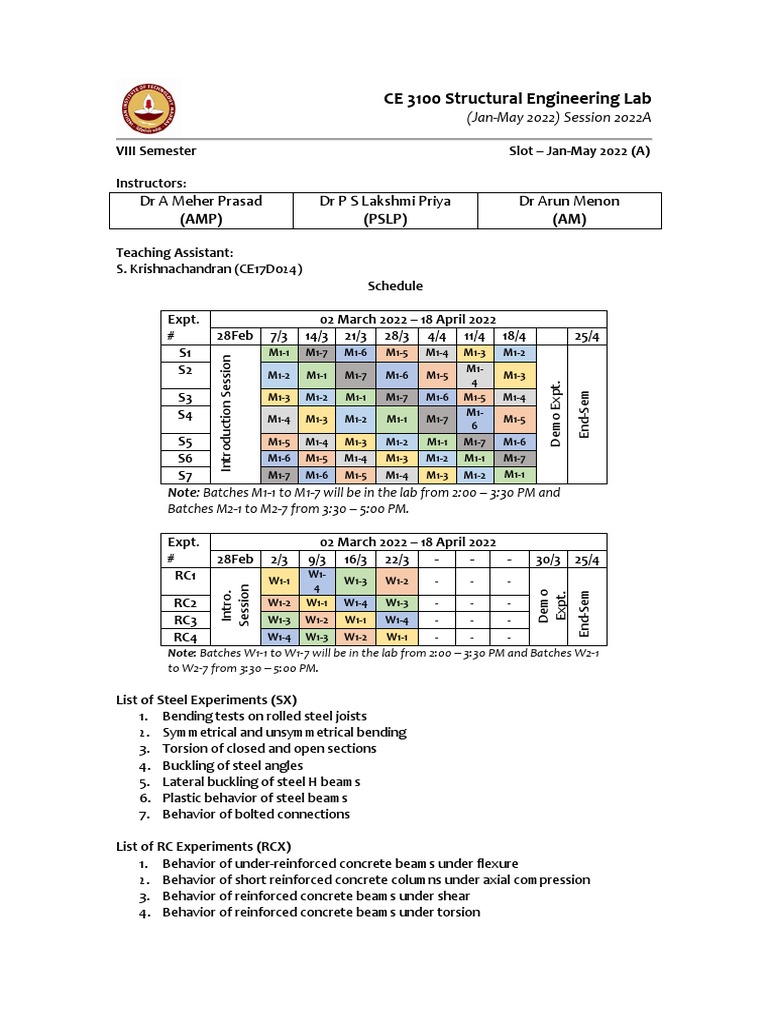 Structural Engineering Lab Schedule | PDF | Bending | Buckling