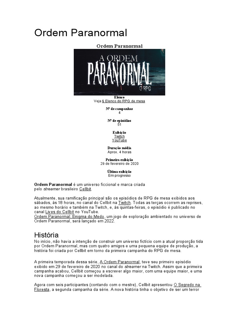 ORDEM PARANORMAL - Ordo Realitas - Episódio 01 - Ordem Paranormal:  Desconjuração