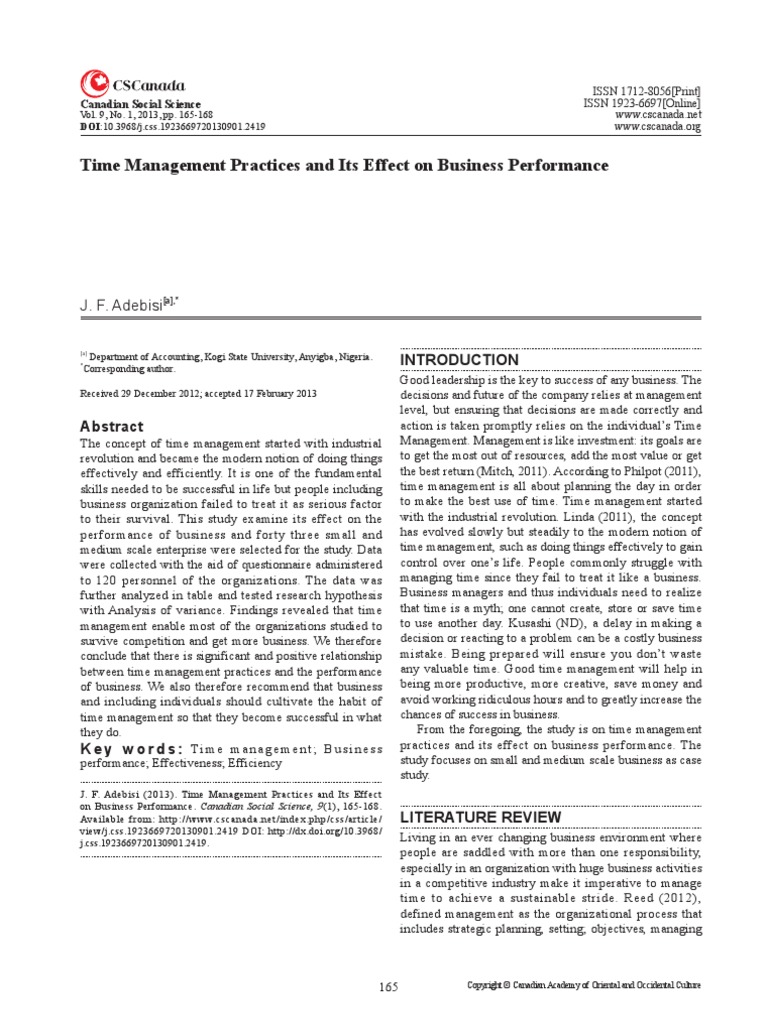 Time Management Practices and Its Effect On Business Performance | PDF ...