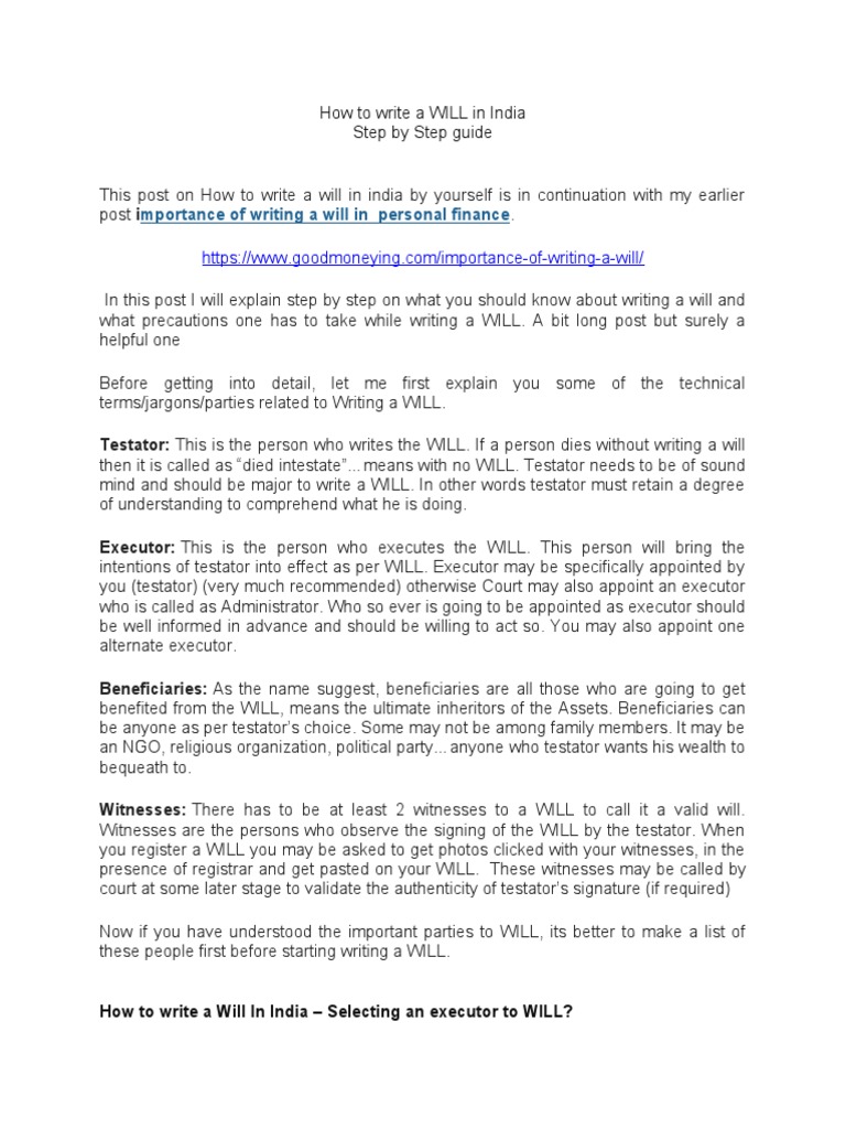 How To Write A WILL in India | PDF | Probate | Will And Testament