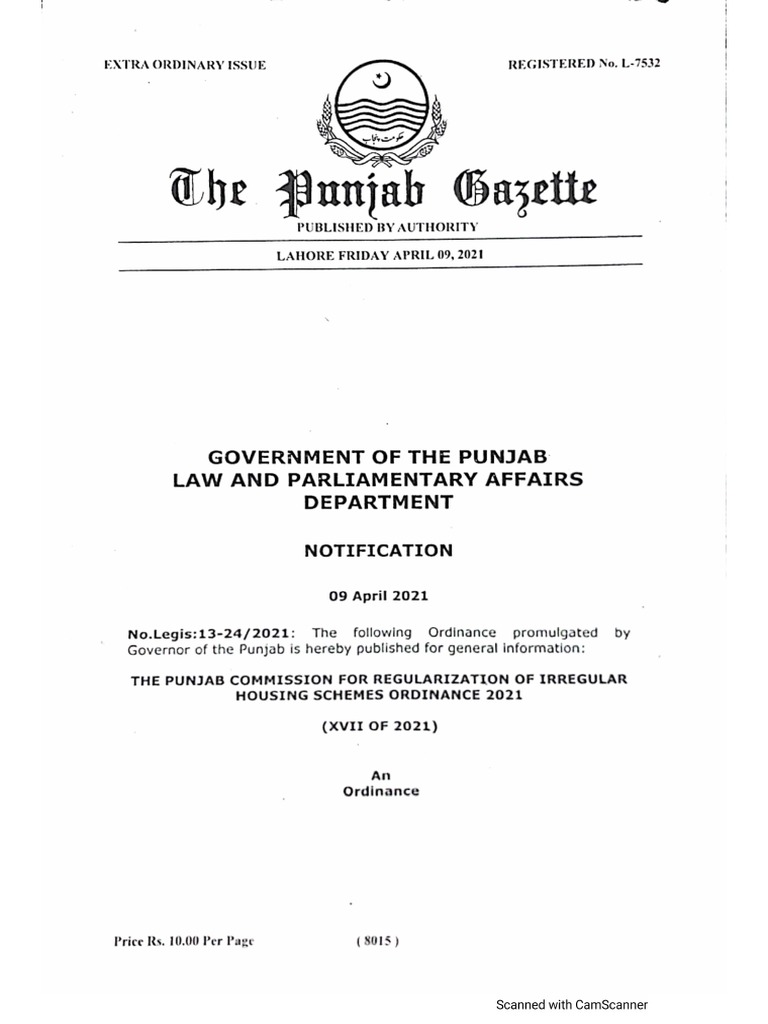 The Punjab Commission For Regularization of Irragular Housing Schemes ...