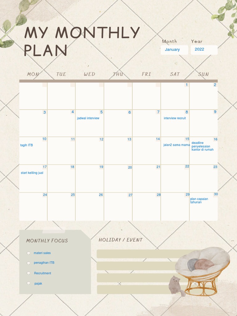 Beige Hand Drawn Monthly Planner | PDF