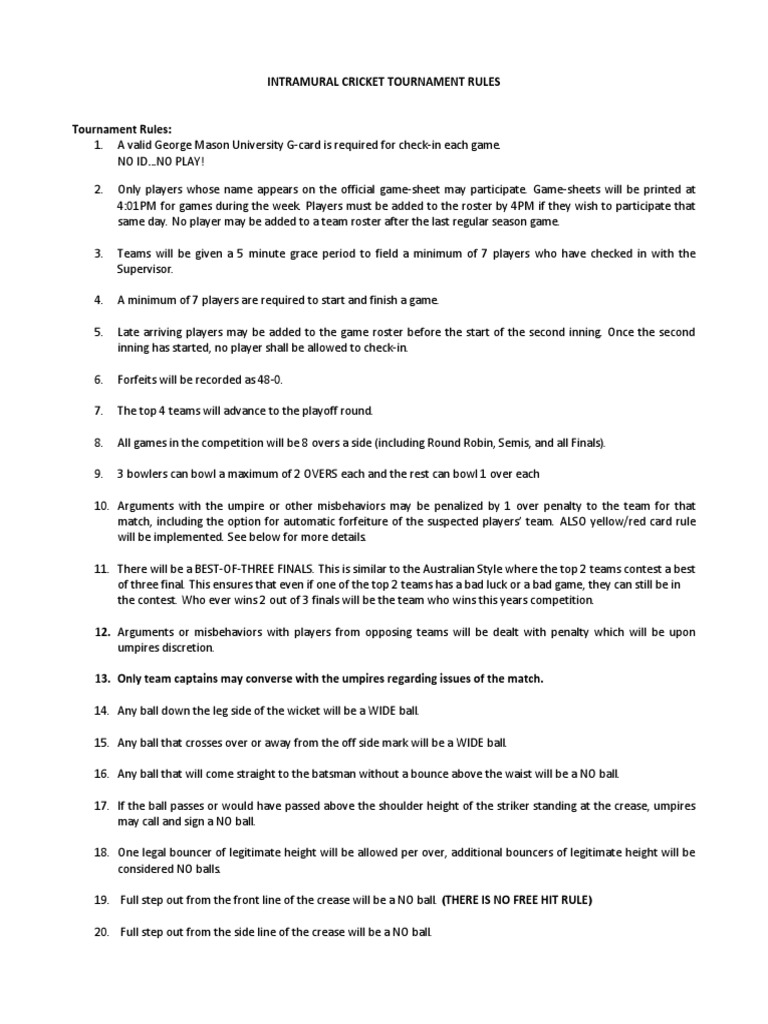 Cricket Tournament Rules | PDF | Rules | Cricket
