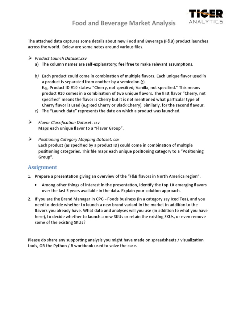 Food and Beverage Market Analysis PDF Comma Separated Values