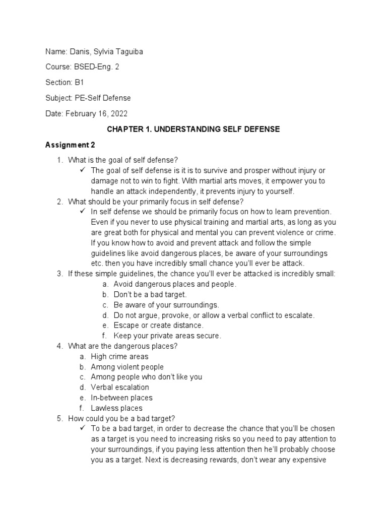 PE-Self Defense Assignment 2 | PDF | Self Defense