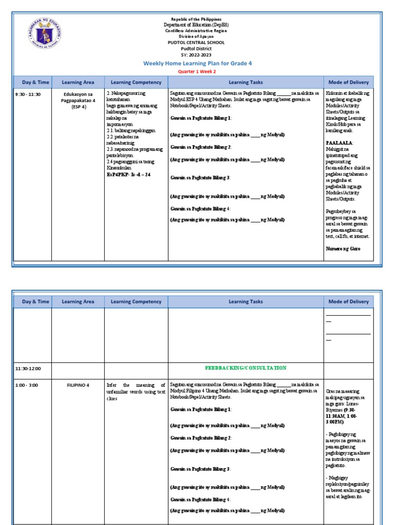 Grade 4 All Subjects WHLP Q1 W2 PDF