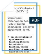 Means of Verification 1: Classroom Observation Tool (COT) Rating Sheet/inter-Observer Agreement Form