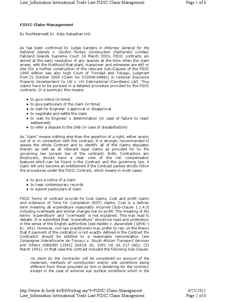 FIDIC Claim Management Procedures | PDF | Arbitration | Common Law