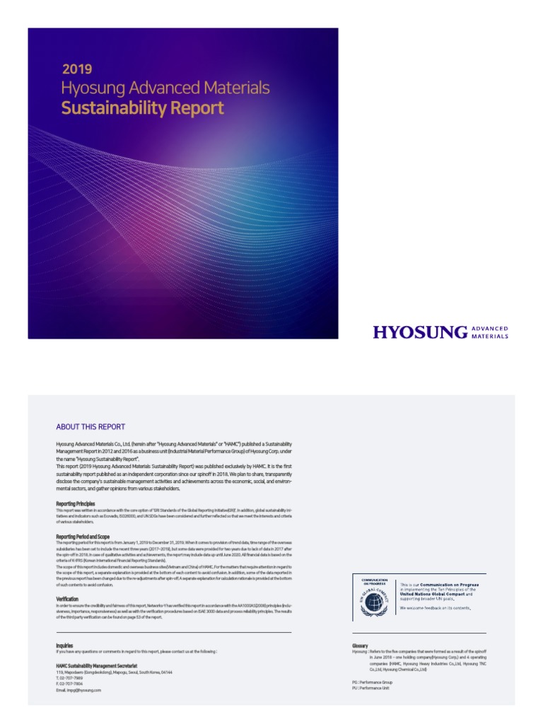 2019 Hyosung Advanced Materials Report | PDF | Sustainability | Customer