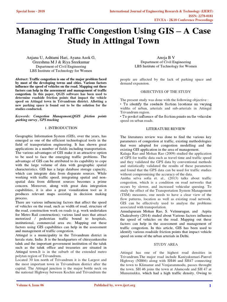 Managing Traffic Congestion Using Gis A Case Study in Attingal Town