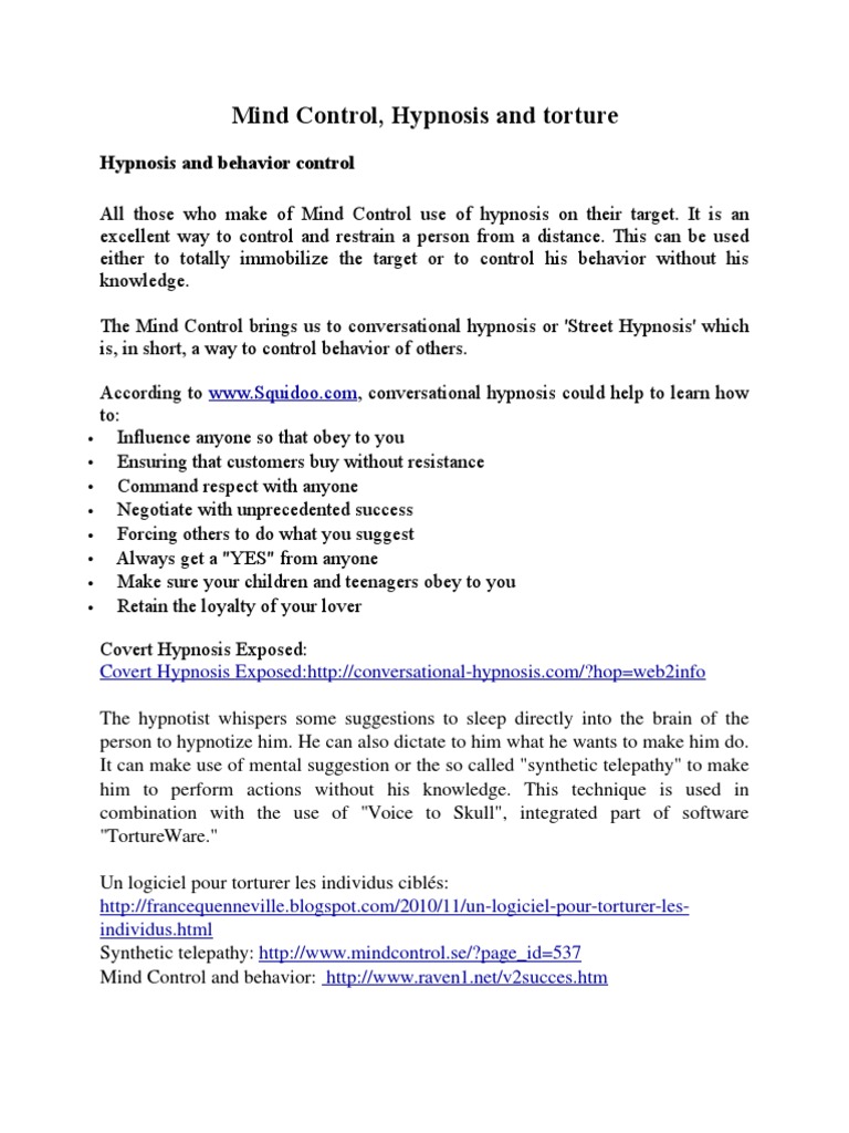 Mind Control, Hypnosis and Torture | PDF | Hypnosis | Mind Control