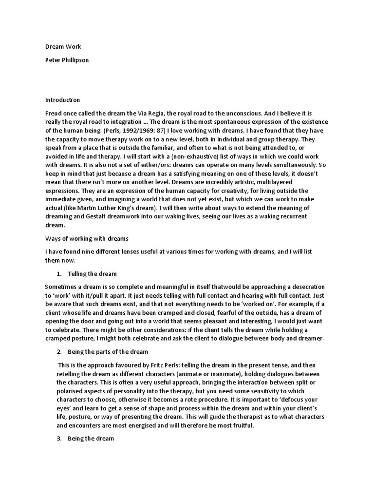 Gestalt Approaches to Dream Work | PDF | Dream | Psychotherapy