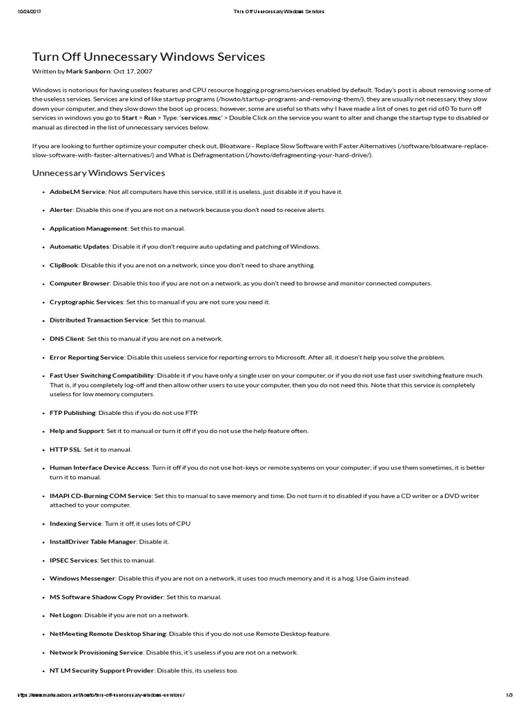 windows 10 remove useless services