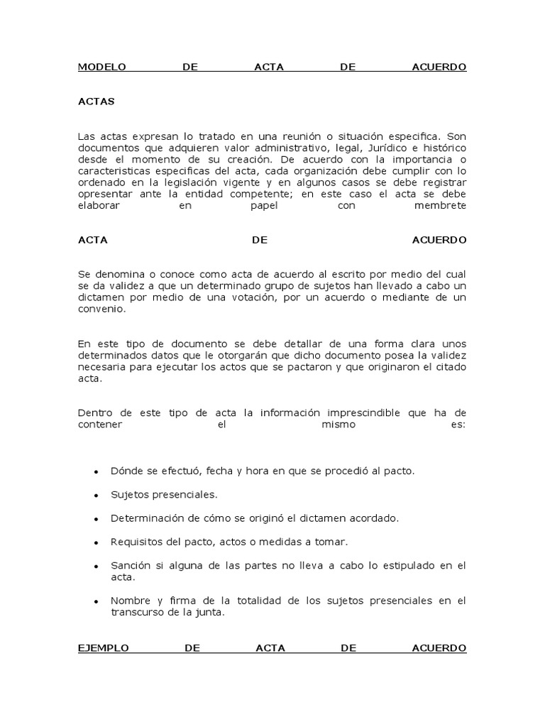 Modelo de Acta de Acuerdo | PDF | Gobierno | Justicia