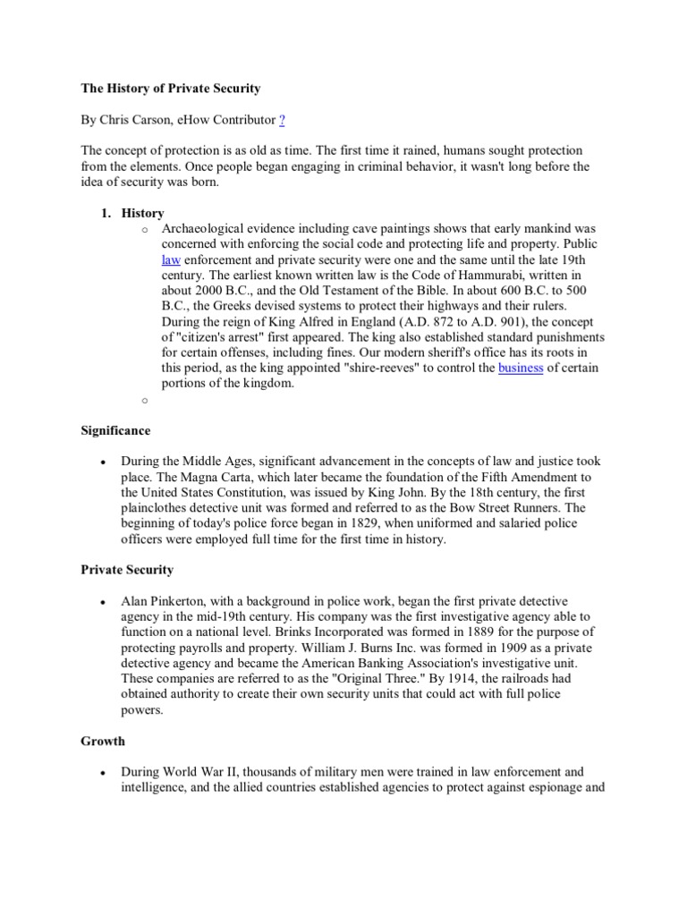 The History of Private Security PDF Crime & Violence Crime Thriller
