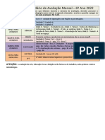 Calendário de Avaliação Mensal 6 Ano