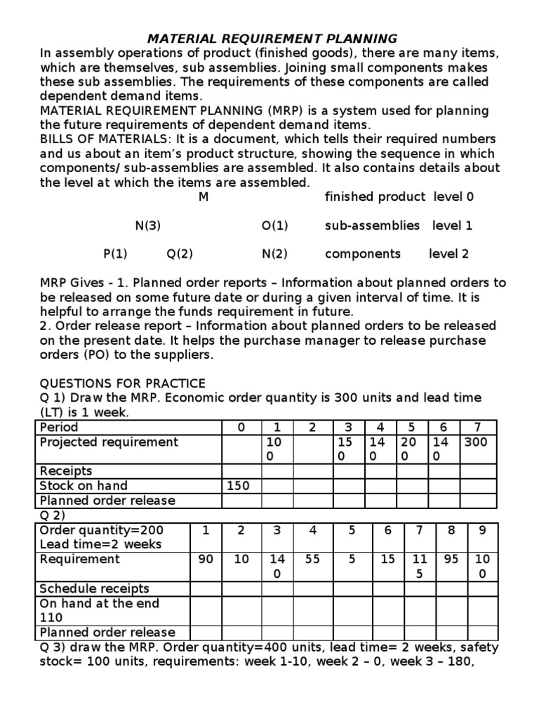 Material Requirements Planning Overview | PDF | Production And ...
